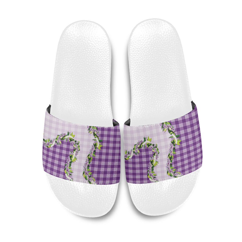 Violet Hawaii Palaka Slide Sandals Maile Pikake Honohono Orchid Lei