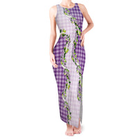 Violet Hawaii Palaka Tank Maxi Dress Maile Pikake Honohono Orchid Lei