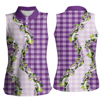 Violet Hawaii Palaka Women Sleeveless Polo Shirt Maile Pikake Honohono Orchid Lei LT05 - Polynesian Pride