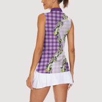 Violet Hawaii Palaka Women Sleeveless Polo Shirt Maile Pikake Honohono Orchid Lei LT05 - Polynesian Pride