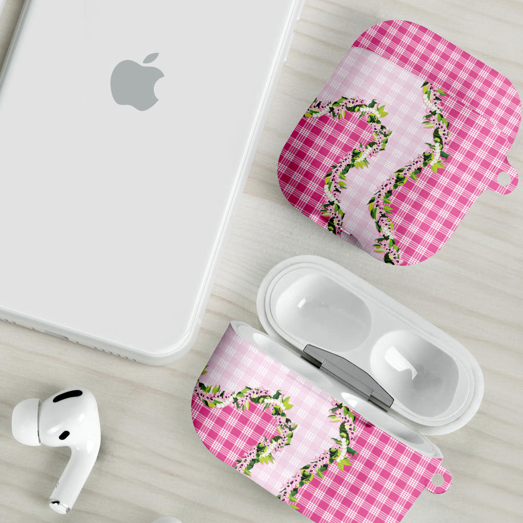 Pink Hawaii Palaka AirPods Case Maile Pikake Honohono Orchid Lei