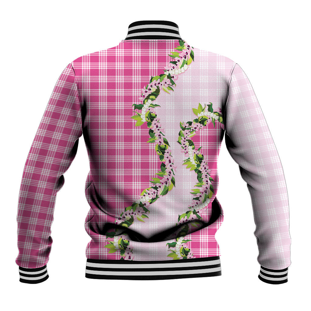 Pink Hawaii Palaka Baseball Jacket Maile Pikake Honohono Orchid Lei