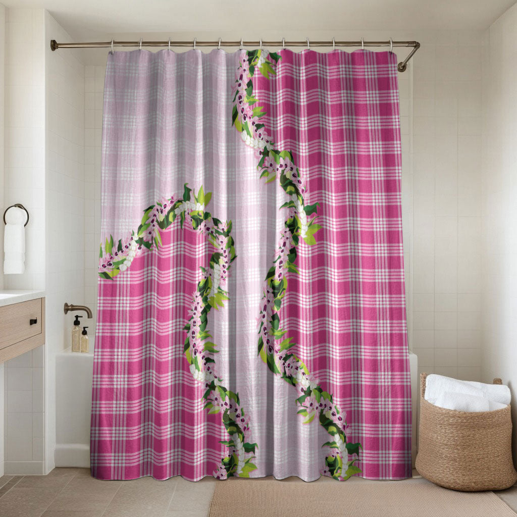 Pink Hawaii Palaka Bathroom Set Maile Pikake Honohono Orchid Lei LT05 Shower Curtain Only Pink - Polynesian Pride