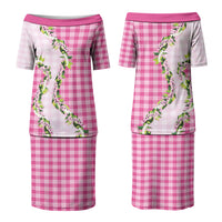 Pink Hawaii Palaka Couples Matching Puletasi and Long Sleeve Button Shirt Maile Pikake Honohono Orchid Lei LT05 - Polynesian Pride