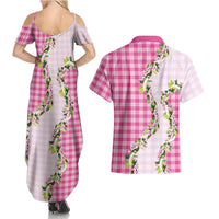 Pink Hawaii Palaka Couples Matching Summer Maxi Dress and Hawaiian Shirt Maile Pikake Honohono Orchid Lei LT05 - Polynesian Pride