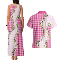 Pink Hawaii Palaka Couples Matching Tank Maxi Dress and Hawaiian Shirt Maile Pikake Honohono Orchid Lei LT05 - Polynesian Pride