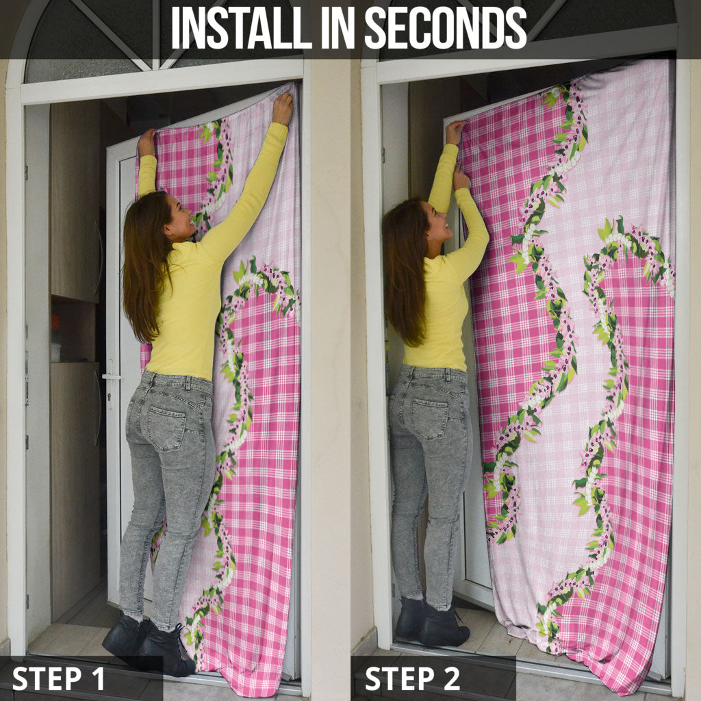 Pink Hawaii Palaka Door Cover Maile Pikake Honohono Orchid Lei