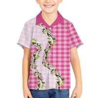 Pink Hawaii Palaka Family Matching Long Sleeve Bodycon Dress and Hawaiian Shirt Maile Pikake Honohono Orchid Lei LT05 Son's Shirt Pink - Polynesian Pride