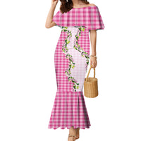 Pink Hawaii Palaka Family Matching Mermaid Dress and Hawaiian Shirt Maile Pikake Honohono Orchid Lei LT05 Mom's Dress Pink - Polynesian Pride