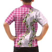 Pink Hawaii Palaka Family Matching Off The Shoulder Long Sleeve Dress and Hawaiian Shirt Maile Pikake Honohono Orchid Lei LT05 - Polynesian Pride