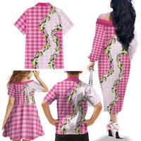 Pink Hawaii Palaka Family Matching Off The Shoulder Long Sleeve Dress and Hawaiian Shirt Maile Pikake Honohono Orchid Lei LT05 - Polynesian Pride