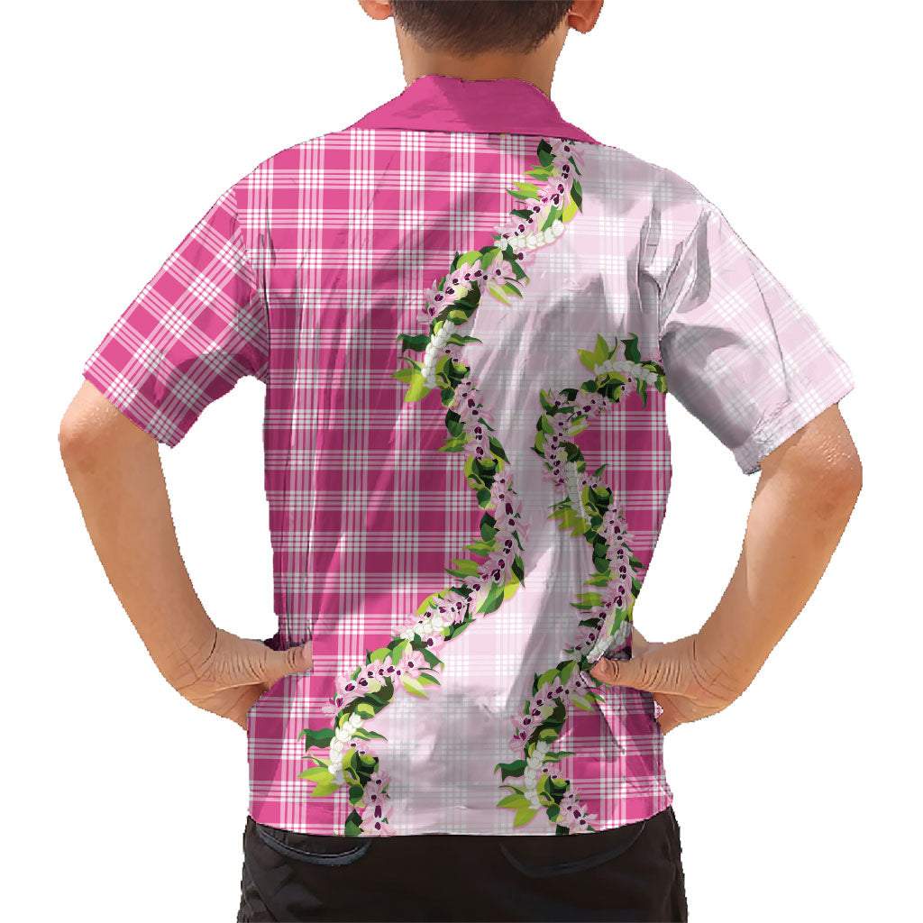 Pink Hawaii Palaka Family Matching Off Shoulder Maxi Dress and Hawaiian Shirt Maile Pikake Honohono Orchid Lei LT05 - Polynesian Pride
