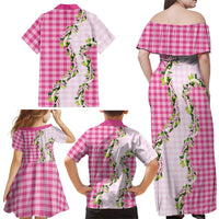 Pink Hawaii Palaka Family Matching Off Shoulder Maxi Dress and Hawaiian Shirt Maile Pikake Honohono Orchid Lei LT05 - Polynesian Pride