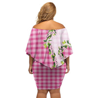 Pink Hawaii Palaka Family Matching Off Shoulder Short Dress and Hawaiian Shirt Maile Pikake Honohono Orchid Lei LT05 - Polynesian Pride