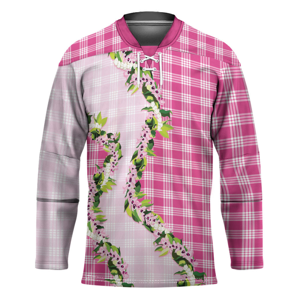 Pink Hawaii Palaka Hockey Jersey Maile Pikake Honohono Orchid Lei