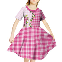Pink Hawaii Palaka Kid Short Sleeve Dress Maile Pikake Honohono Orchid Lei
