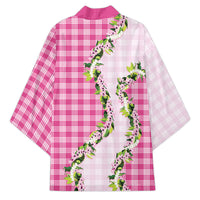 Pink Hawaii Palaka Kimono Maile Pikake Honohono Orchid Lei
