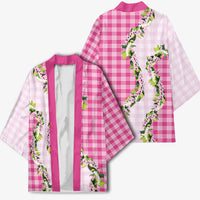 Pink Hawaii Palaka Kimono Maile Pikake Honohono Orchid Lei