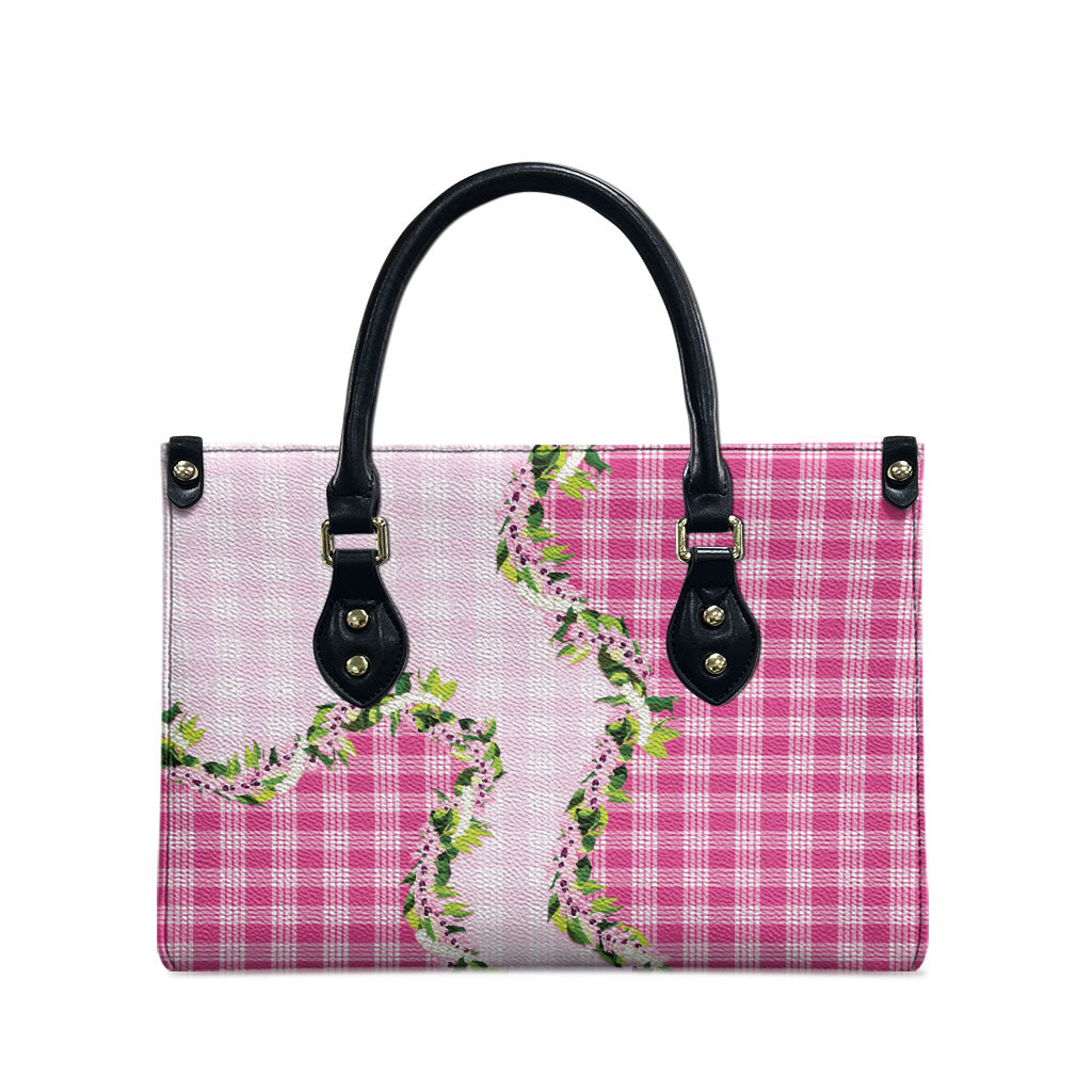 Pink Hawaii Palaka Leather Bag Maile Pikake Honohono Orchid Lei