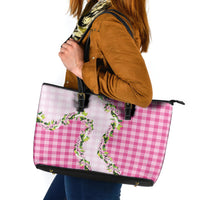 Pink Hawaii Palaka Leather Tote Bag Maile Pikake Honohono Orchid Lei