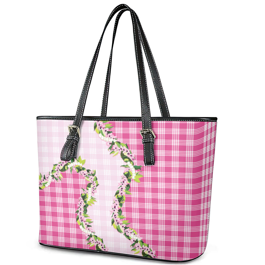 Pink Hawaii Palaka Leather Tote Bag Maile Pikake Honohono Orchid Lei