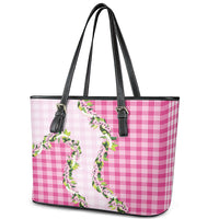 Pink Hawaii Palaka Leather Tote Bag Maile Pikake Honohono Orchid Lei