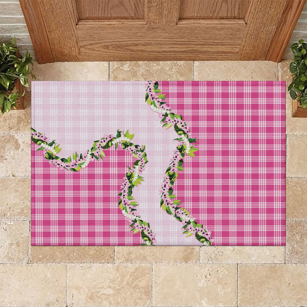 Pink Hawaii Palaka Rubber Doormat Maile Pikake Honohono Orchid Lei