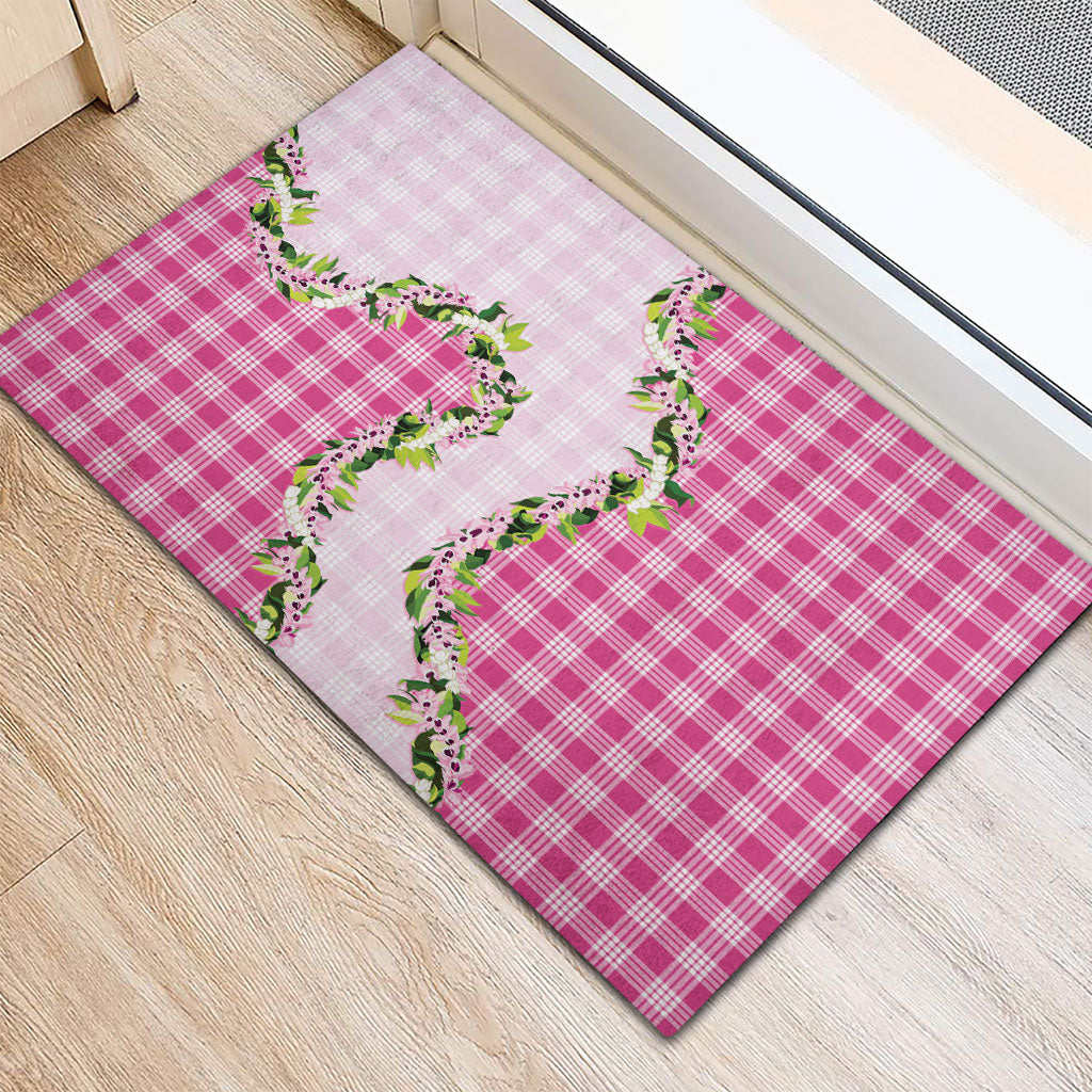 Pink Hawaii Palaka Rubber Doormat Maile Pikake Honohono Orchid Lei