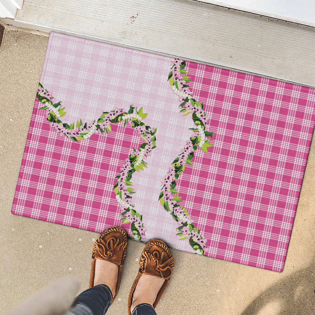Pink Hawaii Palaka Rubber Doormat Maile Pikake Honohono Orchid Lei