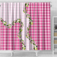 Pink Hawaii Palaka Shower Curtain Maile Pikake Honohono Orchid Lei