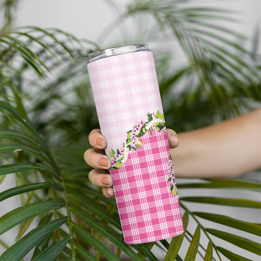 Pink Hawaii Palaka Skinny Tumbler Maile Pikake Honohono Orchid Lei LT05 - Polynesian Pride