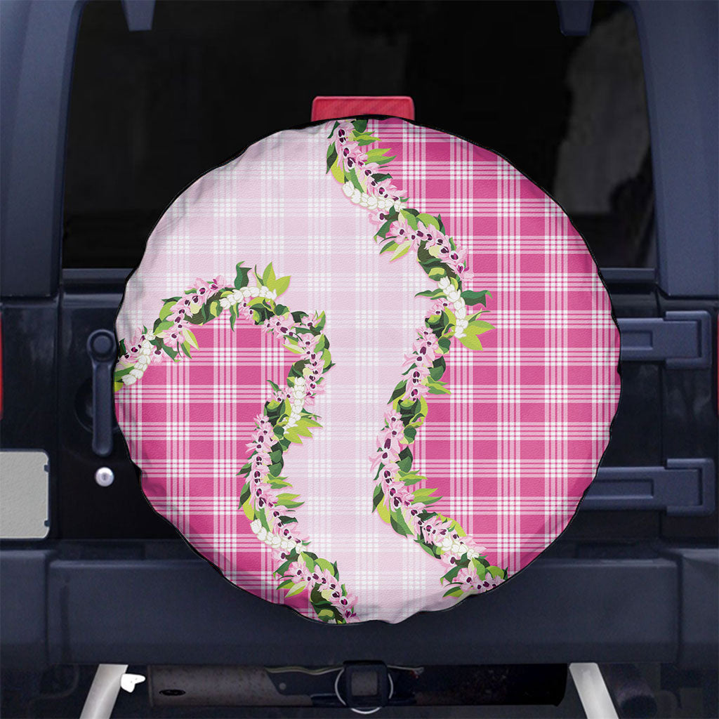 Pink Hawaii Palaka Spare Tire Cover Maile Pikake Honohono Orchid Lei