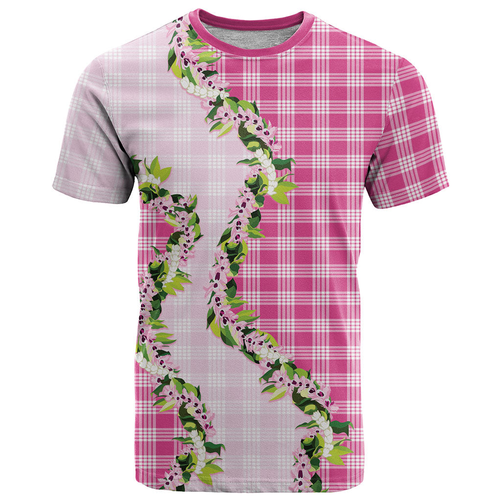 Pink Hawaii Palaka T Shirt Maile Pikake Honohono Orchid Lei