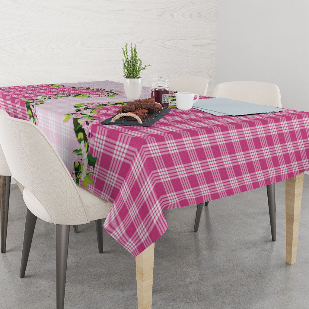Pink Hawaii Palaka Tablecloth Maile Pikake Honohono Orchid Lei