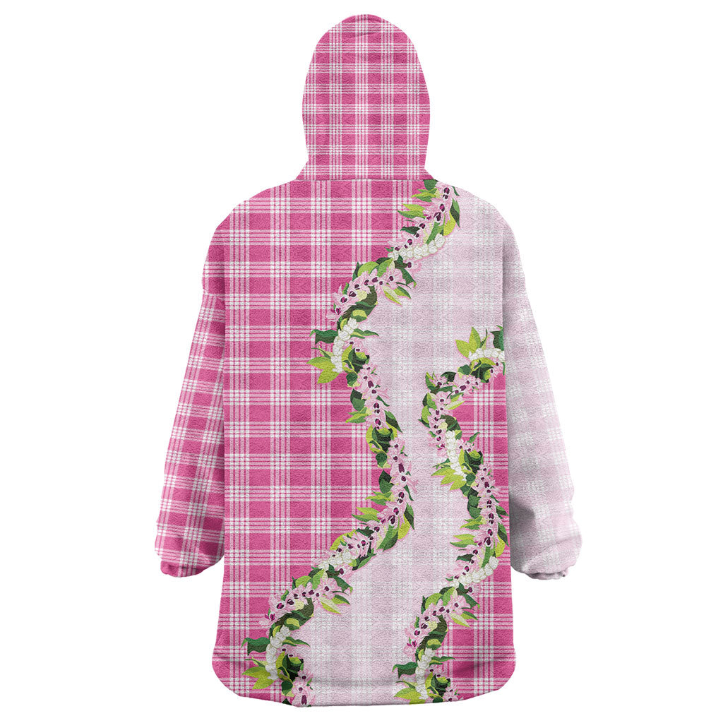 Pink Hawaii Palaka Wearable Blanket Hoodie Maile Pikake Honohono Orchid Lei