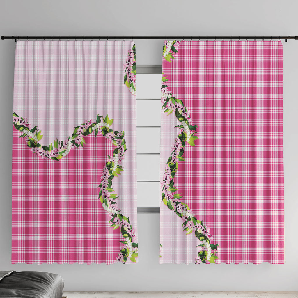 Pink Hawaii Palaka Window Curtain Maile Pikake Honohono Orchid Lei