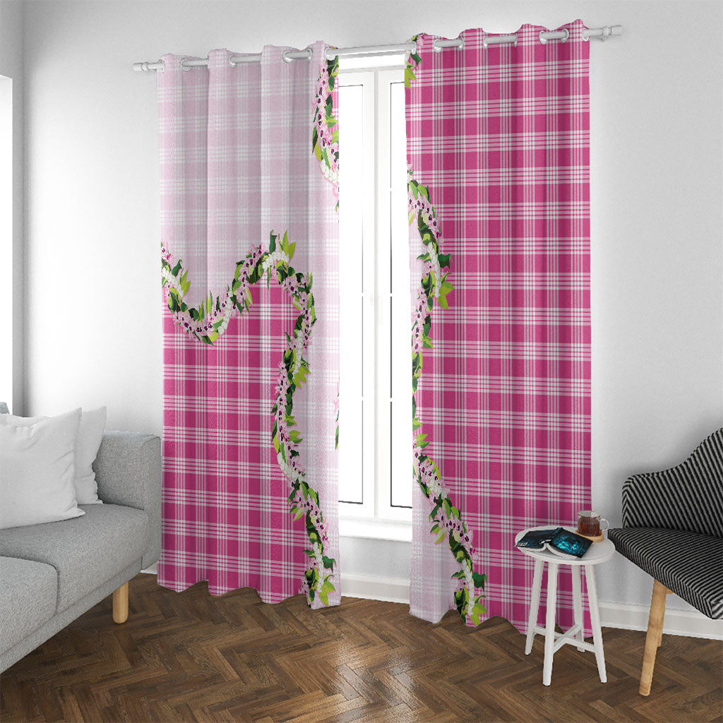 Pink Hawaii Palaka Window Curtain Maile Pikake Honohono Orchid Lei
