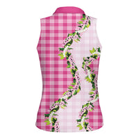 Pink Hawaii Palaka Women Sleeveless Polo Shirt Maile Pikake Honohono Orchid Lei LT05 - Polynesian Pride
