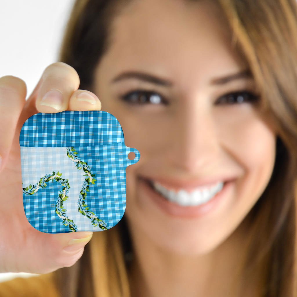 Blue Hawaii Palaka AirPods Case Maile Pikake Honohono Orchid Lei