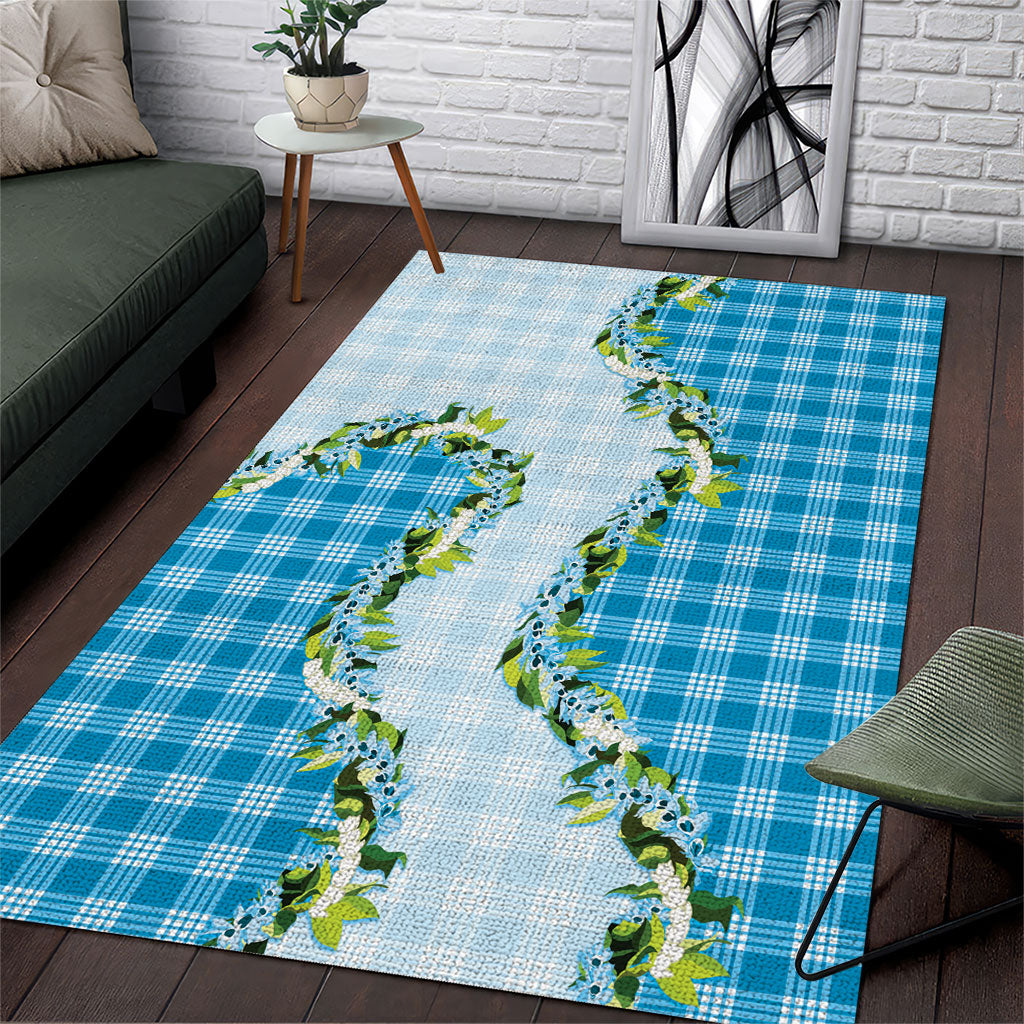 Blue Hawaii Palaka Area Rug Maile Pikake Honohono Orchid Lei
