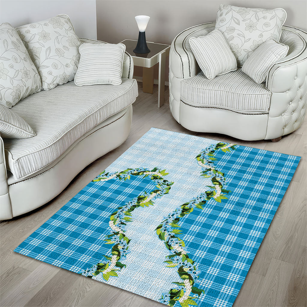 Blue Hawaii Palaka Area Rug Maile Pikake Honohono Orchid Lei LT05 - Polynesian Pride
