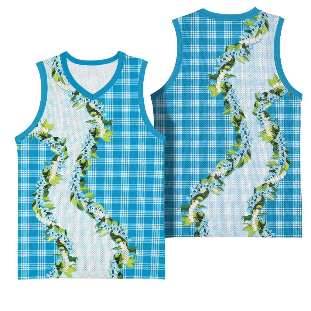 Blue Hawaii Palaka Basketball Jersey Maile Pikake Honohono Orchid Lei