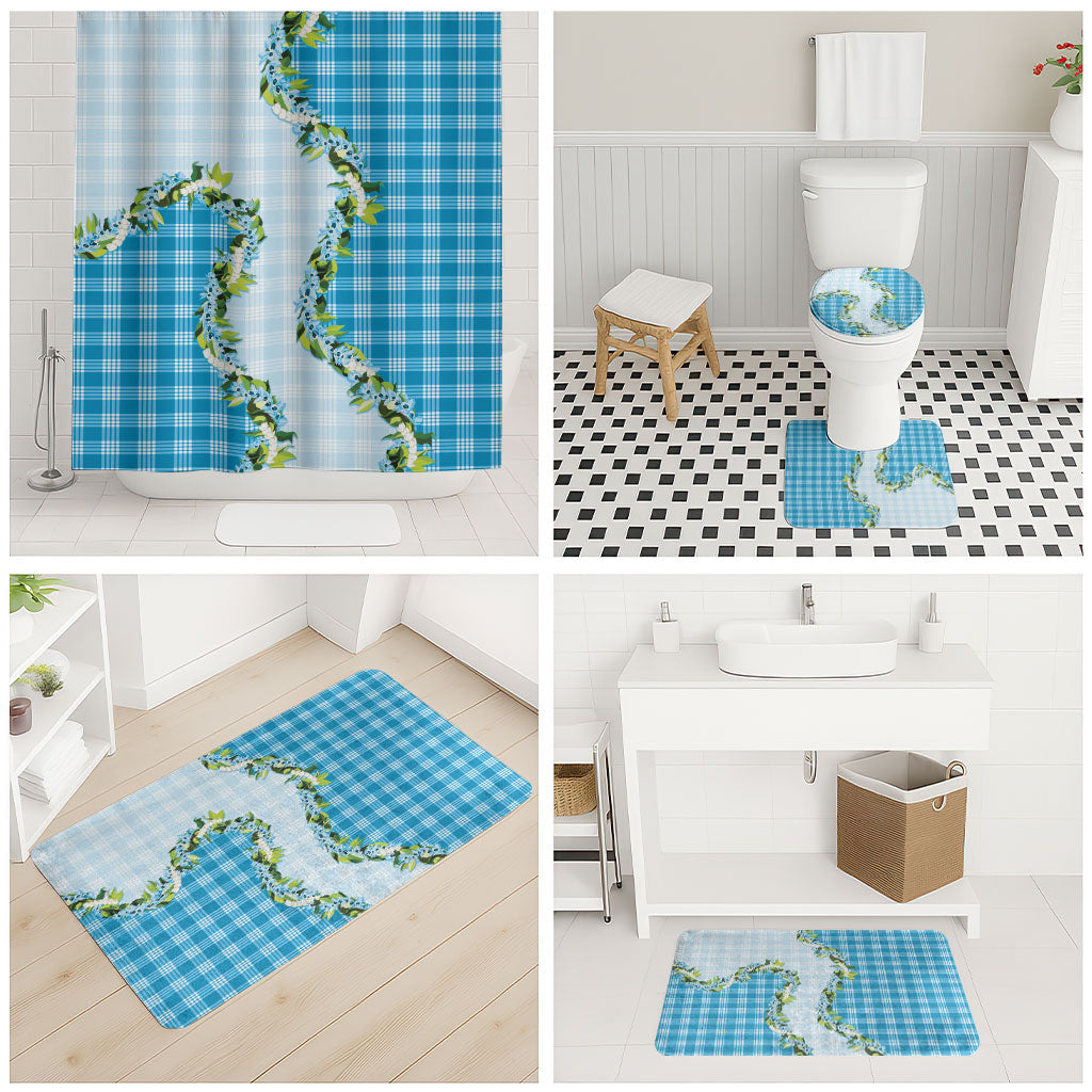 Blue Hawaii Palaka Bathroom Set Maile Pikake Honohono Orchid Lei