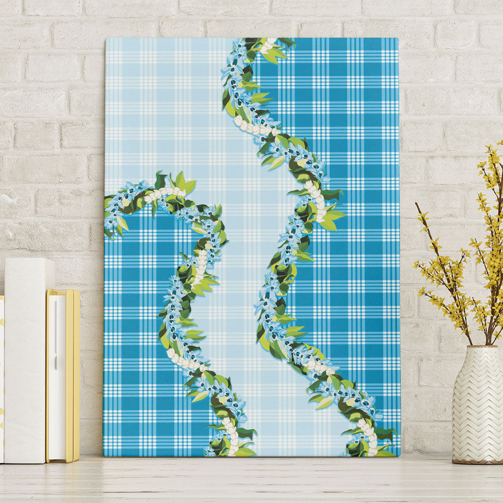 Blue Hawaii Palaka Canvas Wall Art Maile Pikake Honohono Orchid Lei