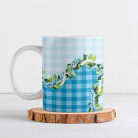 Blue Hawaii Palaka Ceramic Mug Maile Pikake Honohono Orchid Lei