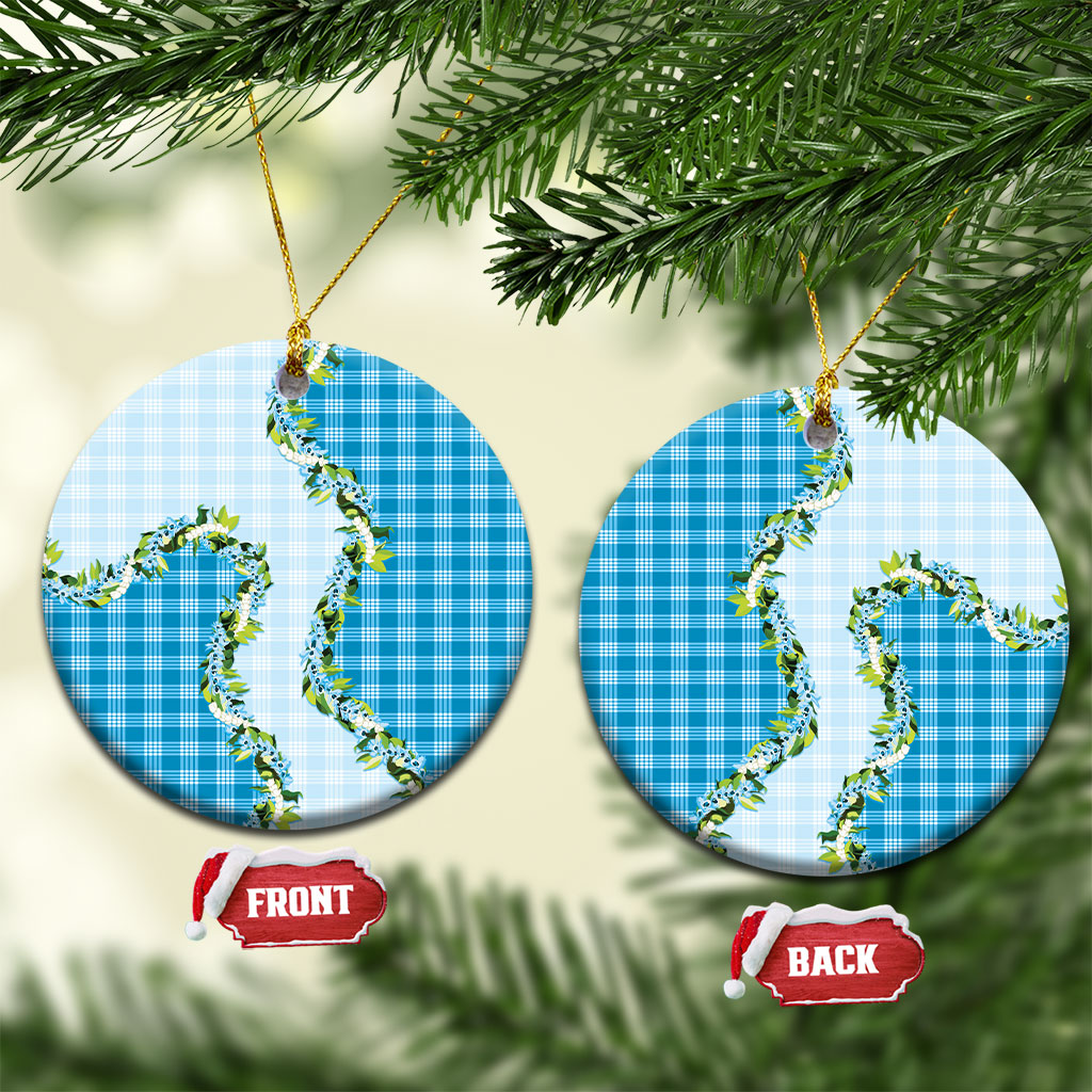 Blue Hawaii Palaka Ceramic Ornament Maile Pikake Honohono Orchid Lei LT05 Circle Blue - Polynesian Pride
