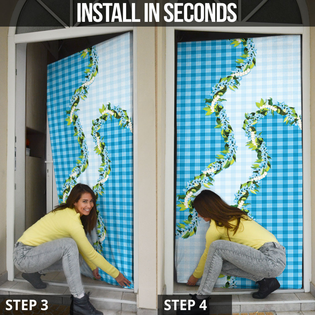 Blue Hawaii Palaka Door Cover Maile Pikake Honohono Orchid Lei