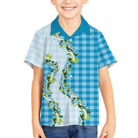 Blue Hawaii Palaka Family Matching Mermaid Dress and Hawaiian Shirt Maile Pikake Honohono Orchid Lei LT05 Son's Shirt Blue - Polynesian Pride