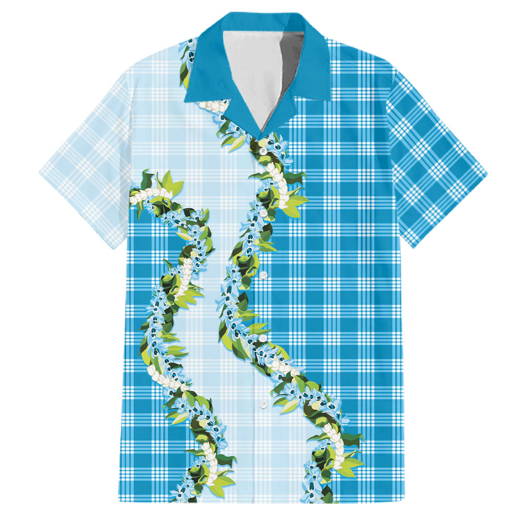 Blue Hawaii Palaka Family Matching Off The Shoulder Long Sleeve Dress and Hawaiian Shirt Maile Pikake Honohono Orchid Lei LT05 Dad's Shirt - Short Sleeve Blue - Polynesian Pride