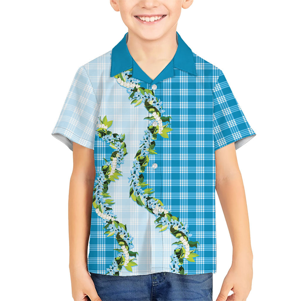 Blue Hawaii Palaka Family Matching Summer Maxi Dress and Hawaiian Shirt Maile Pikake Honohono Orchid Lei LT05 Son's Shirt Blue - Polynesian Pride